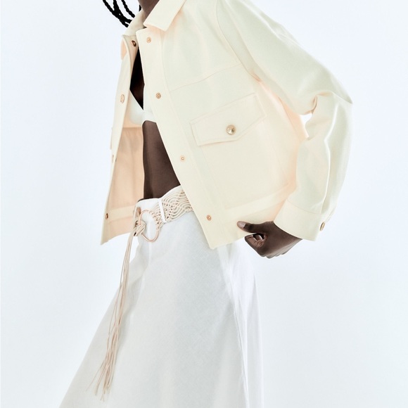 ZARA ECRU DENIM GOLD BUTTON DOWN COLLAR JACKET $89.90 - Picture 10 of 13